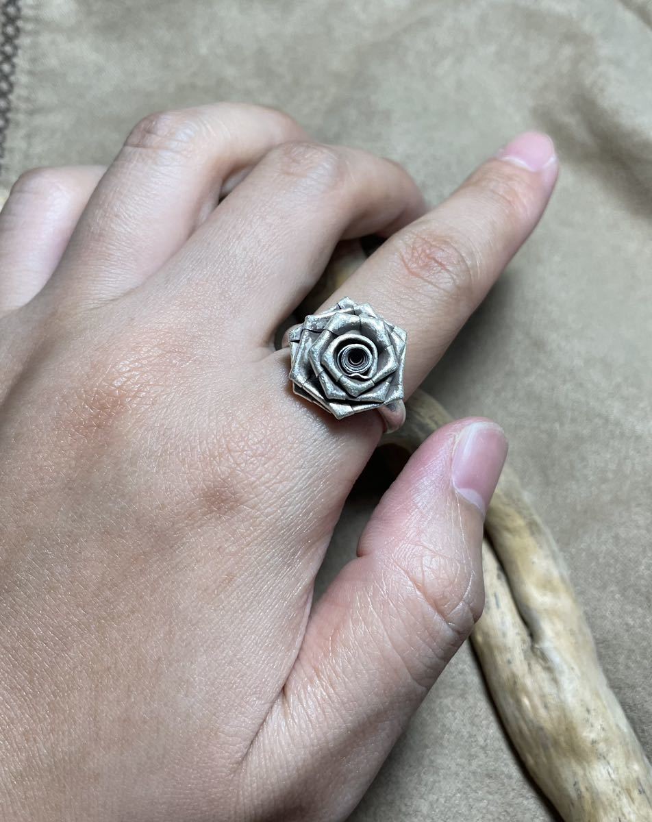 R59カ-ウt8C カレンシルバー薔薇22号指輪RoseRing折り紙バラ立体SILVER ウt8C