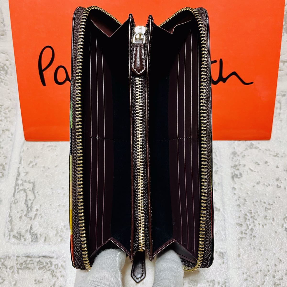 人気モデル ポールスミス PaulSmith アーティストストライプポップ 長財布 ロングウォレット ラウンドファスナー PSC517 ブラウン 8518_画像7