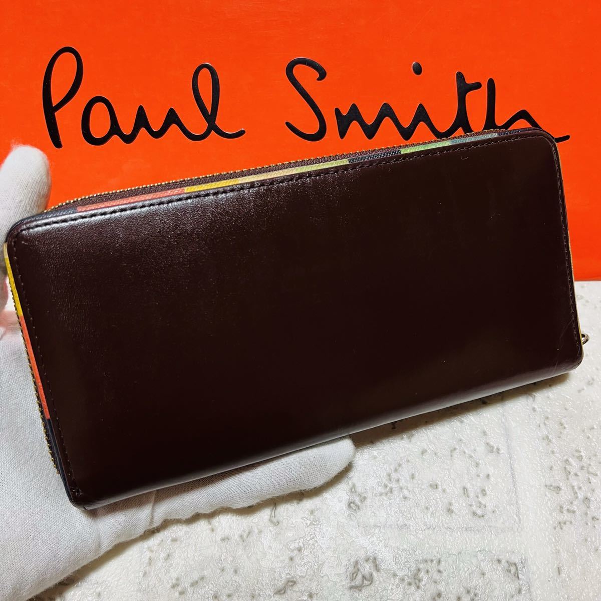 人気モデル ポールスミス PaulSmith アーティストストライプポップ 長財布 ロングウォレット ラウンドファスナー PSC517 ブラウン 8518_画像4