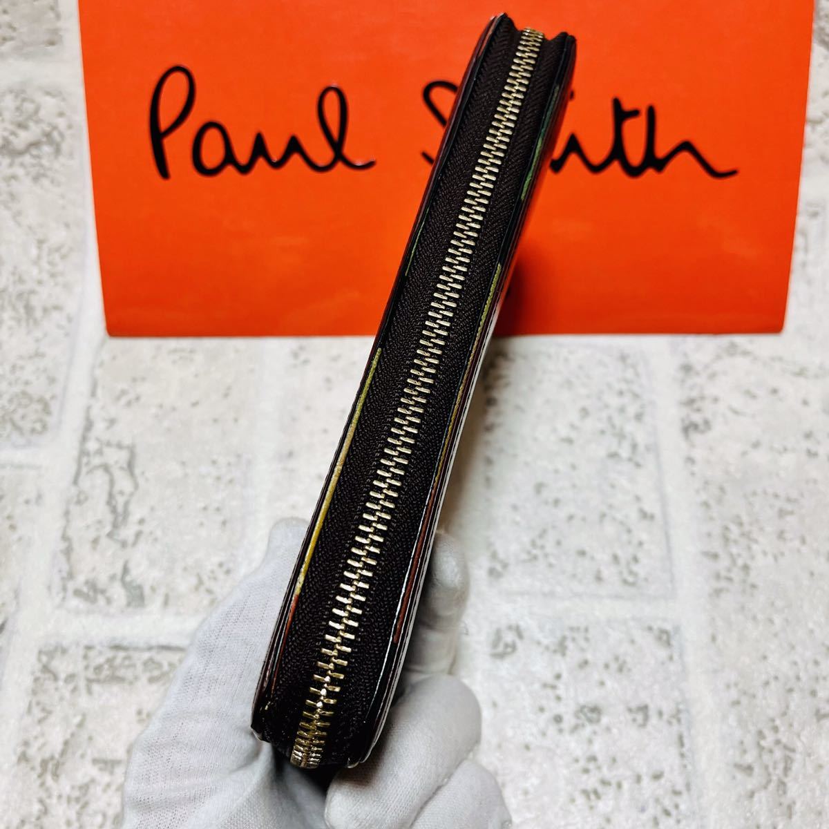 人気モデル ポールスミス PaulSmith アーティストストライプポップ 長財布 ロングウォレット ラウンドファスナー PSC517 ブラウン 8518_画像6