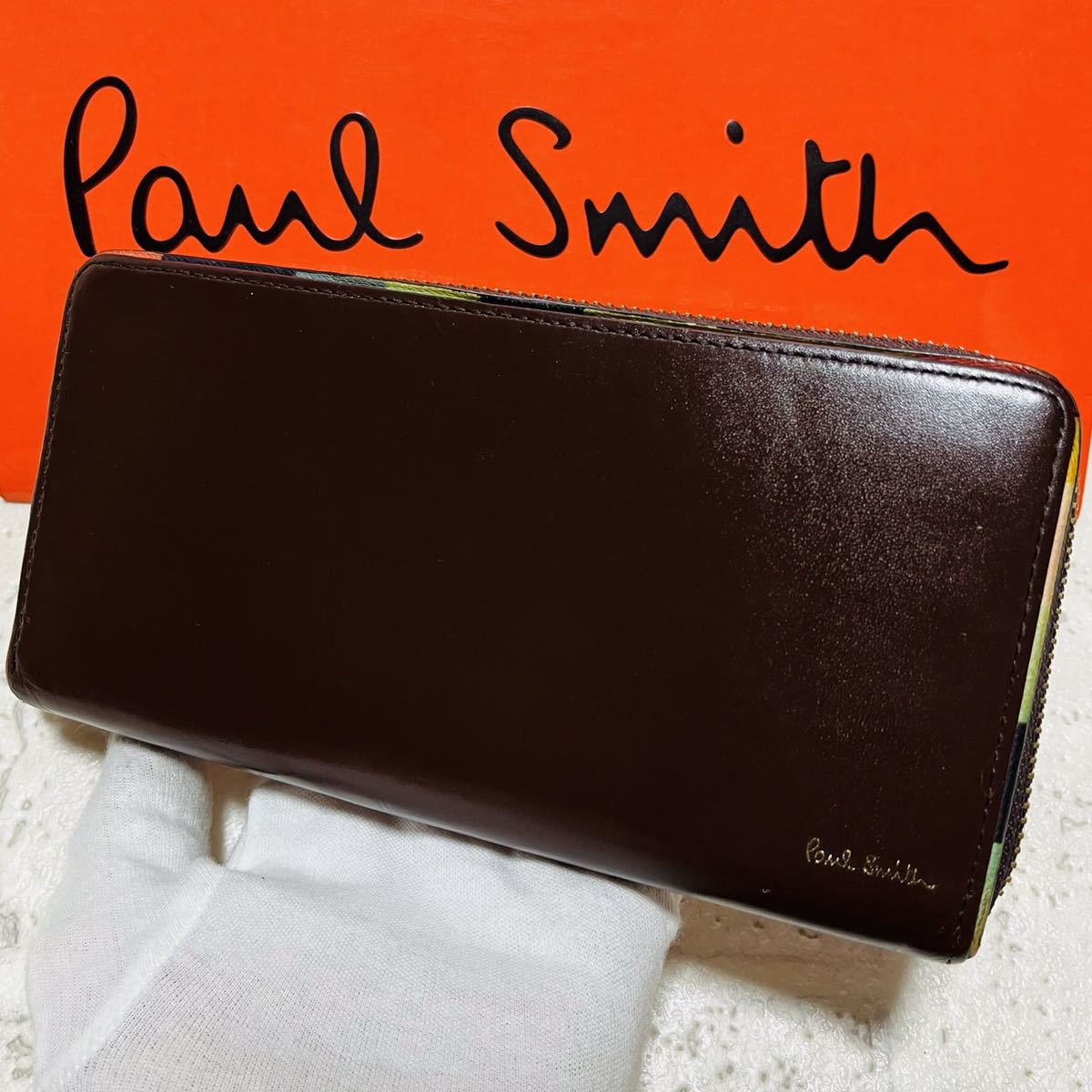 人気モデル ポールスミス PaulSmith アーティストストライプポップ 長財布 ロングウォレット ラウンドファスナー PSC517 ブラウン 8518_画像1