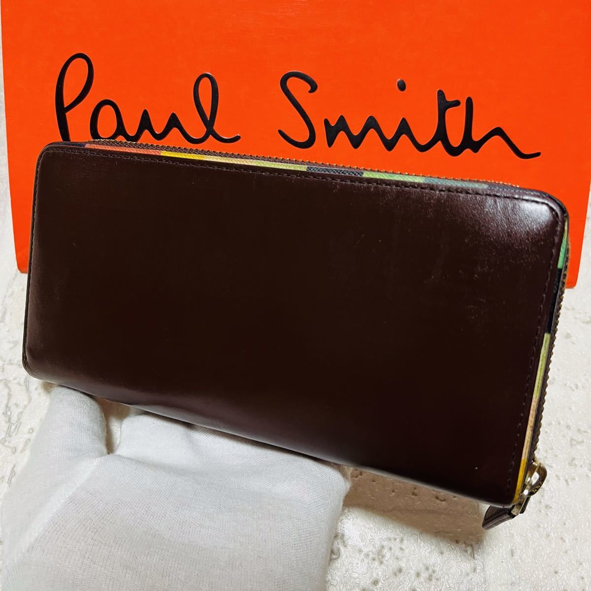 人気モデル ポールスミス PaulSmith アーティストストライプポップ 長財布 ロングウォレット ラウンドファスナー PSC517 ブラウン 8518_画像3