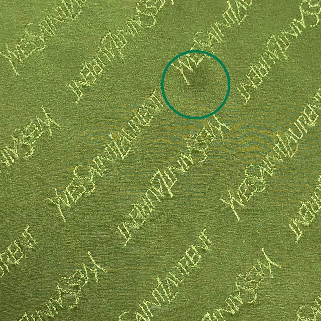 Yves saint Laurent イヴサンローラン　ストール　マフラー　ロゴ総柄　シルク100% グリーン　抹茶色　ヴィンテージ