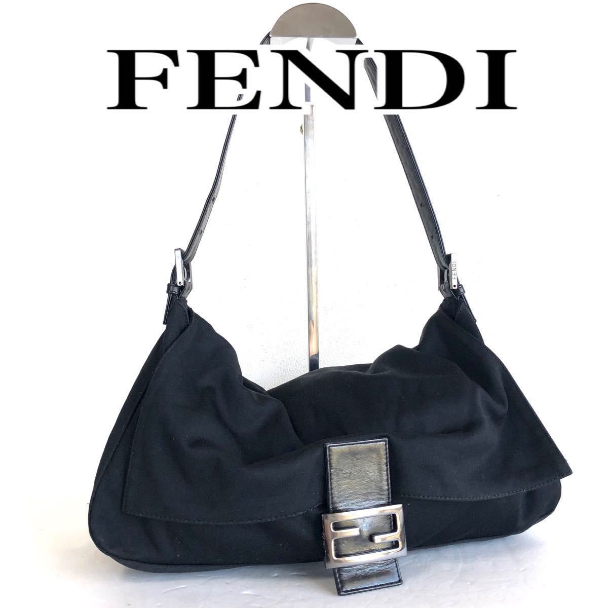 ■美品■希少■FENDI フェンディ　ジャージー素材　マンマバケット　ワンハンドバッグ　FF金具　ブラック　シルバー金具　イタリア製