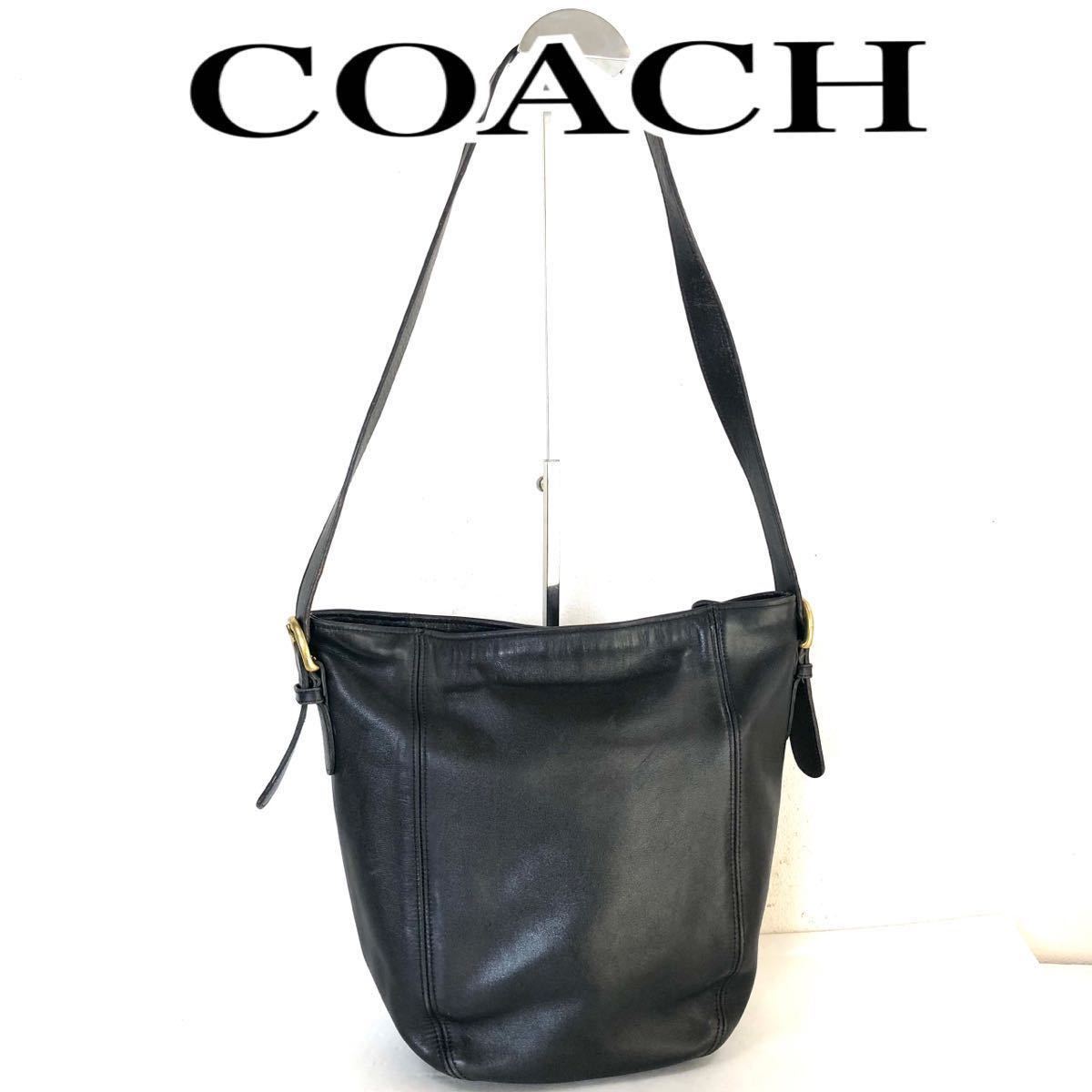 # beautiful goods # rare USA made #OLD COACH Old Coach bucket type one shoulder bag leather black Gold metal fittings 