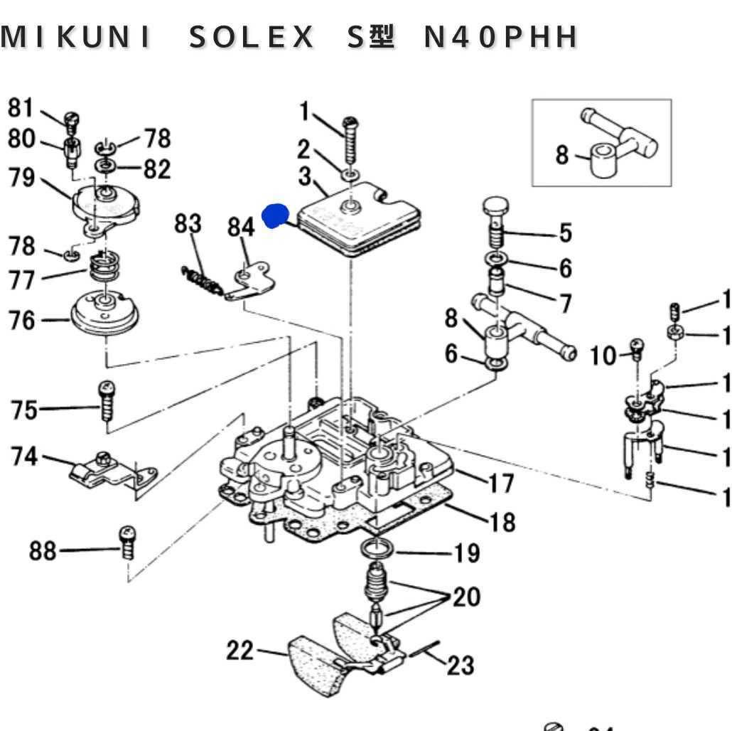 MIKUNI ソレックス s型 40Φ ガスケット ジェットチャンバー 2基分 s31 ローレルs130 ケンメリ KGC110 レビン　ハコスカ s130 サニー_青印の部品です。