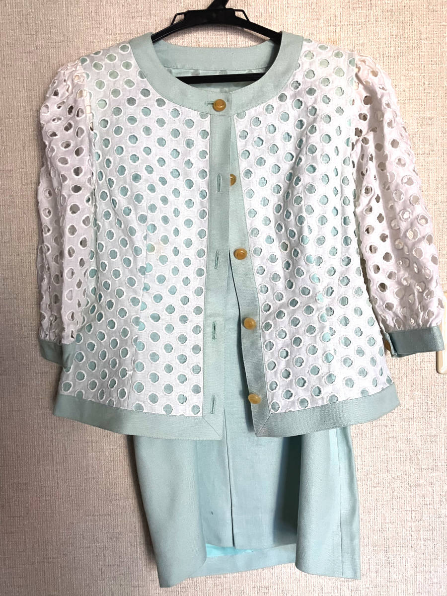 出産祝い ジュン アシダ jun ashida 女性服 スーツ 白 ブルー タグ付き