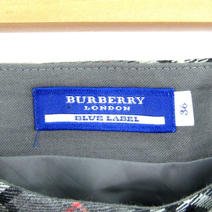 バーバリーブルーレーベル スカート ノバチェック ロゴベルト ウール混 ストレッチ レディース 36サイズ グレー BURBERRY BLUE LABEL_画像3