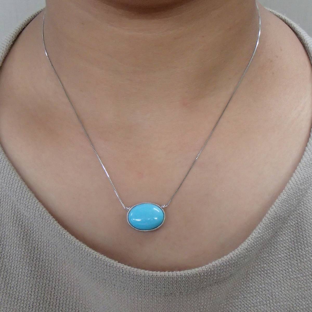 0~47. adjuster attaching K18WG turquoise necklace white gold 18 gold turquoise pendant Venetian chain 