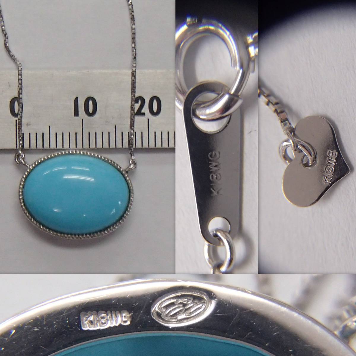 0~47. adjuster attaching K18WG turquoise necklace white gold 18 gold turquoise pendant Venetian chain 