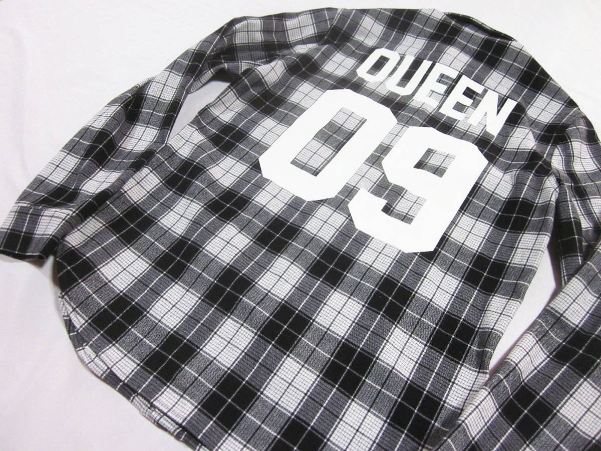 送料無料!!　MIRROR9　ミラーナイン　QUEEN Shirts　クイーン　09　ビッグロゴ　ラバープリント　チェック　ネルシャツ　M　イネス　 ゴルフ