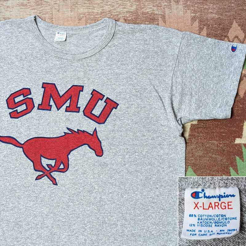 染み込みプリント 【チャンピオン】 80s SMU T-Shirt XL 80年代 グレー杢 Tシャツ 88 12 霜降り トリコタグ アメリカ製 ビンテージ 70s90s_画像1