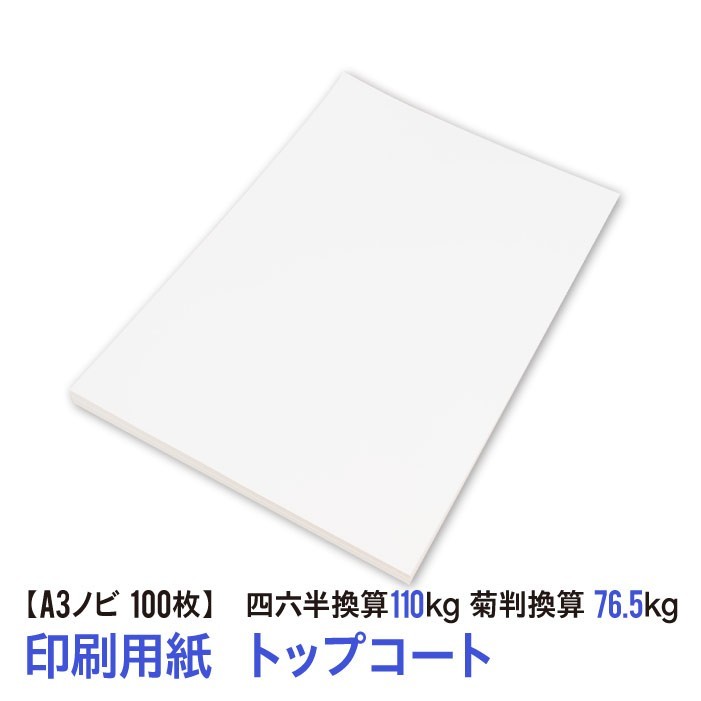 印刷用紙 トップコート 100枚 Ａ３ノビ （四六判換算110kg・菊判換算76.5kg・坪量127.9g/m2） 送料無料_画像1