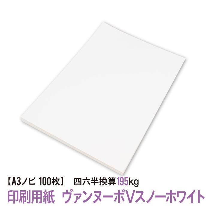 印刷用紙 ヴァンヌーボVスノーホワイト 100枚 Ａ３ノビ （四六判換算195kg） 送料無料_画像1