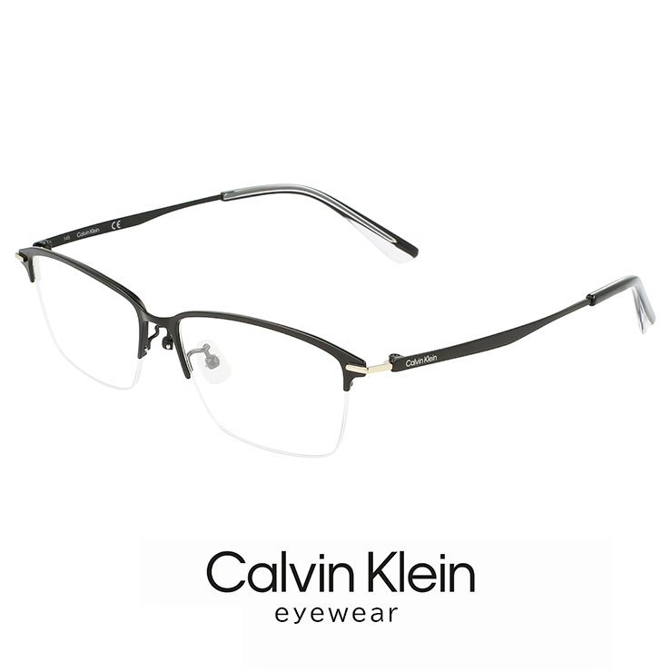 新品 メンズ カルバンクライン メガネ ck21135a-001 calvin klein 眼鏡 ck21135a ナイロール ハーフリム チタン メタル フレーム 黒ぶち