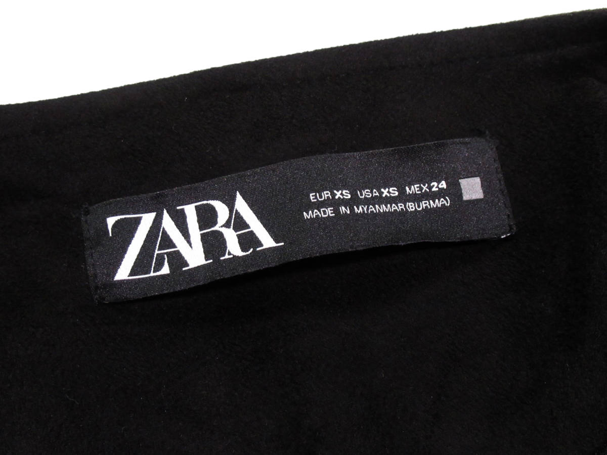 ザラ ZARA 大人可愛い☆ 光沢エンブロイダリー刺繍 フリンジ スエードタッチ ノーカラーコート 羽織 XS_画像5