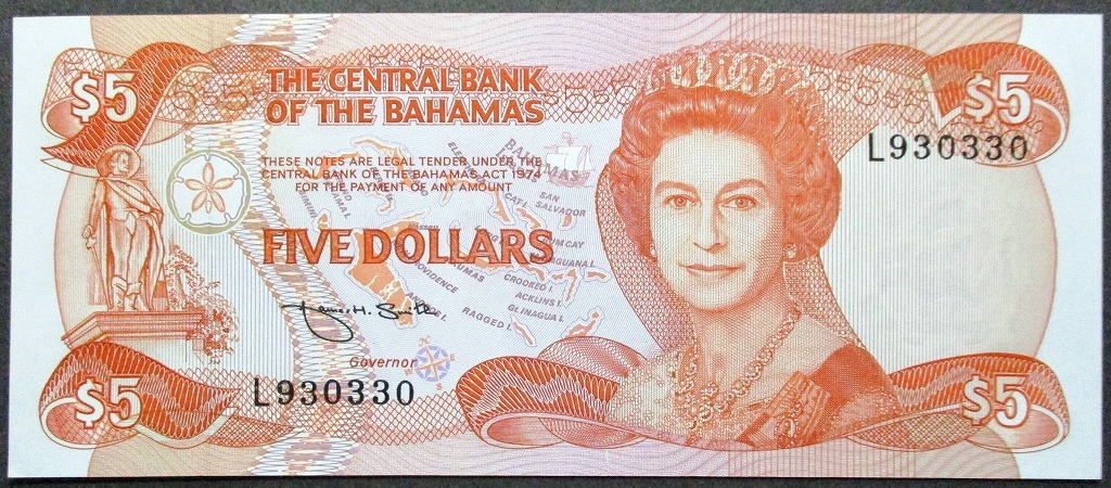 適当な価格 バハマ・1984年・5ドル紙幣　未使用 世界