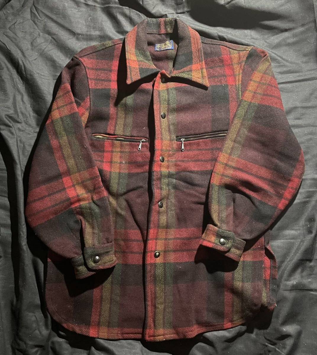 レア 70s ペンドルトン チェック ヘビーネルシャツ M 赤 CPOジャケット PENDLETON red CPOシャツジャケット 涙TALON  70's ビンテージ 希少