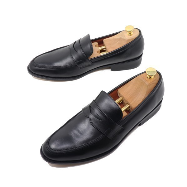23.5cm men's hand made original leather Loafer slip-on shoes casual business shoes ma Kei made law gentleman shoes black black 3006