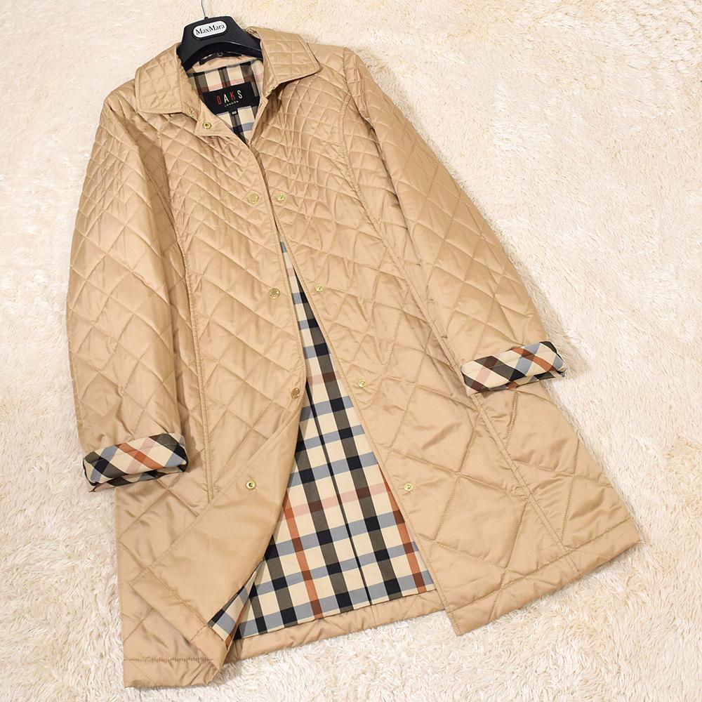 極美品 ダックス DAKS 裏地ハウスチェック キルティング コート ベージュ 40 L 中綿入り 軽量 保温 日本製