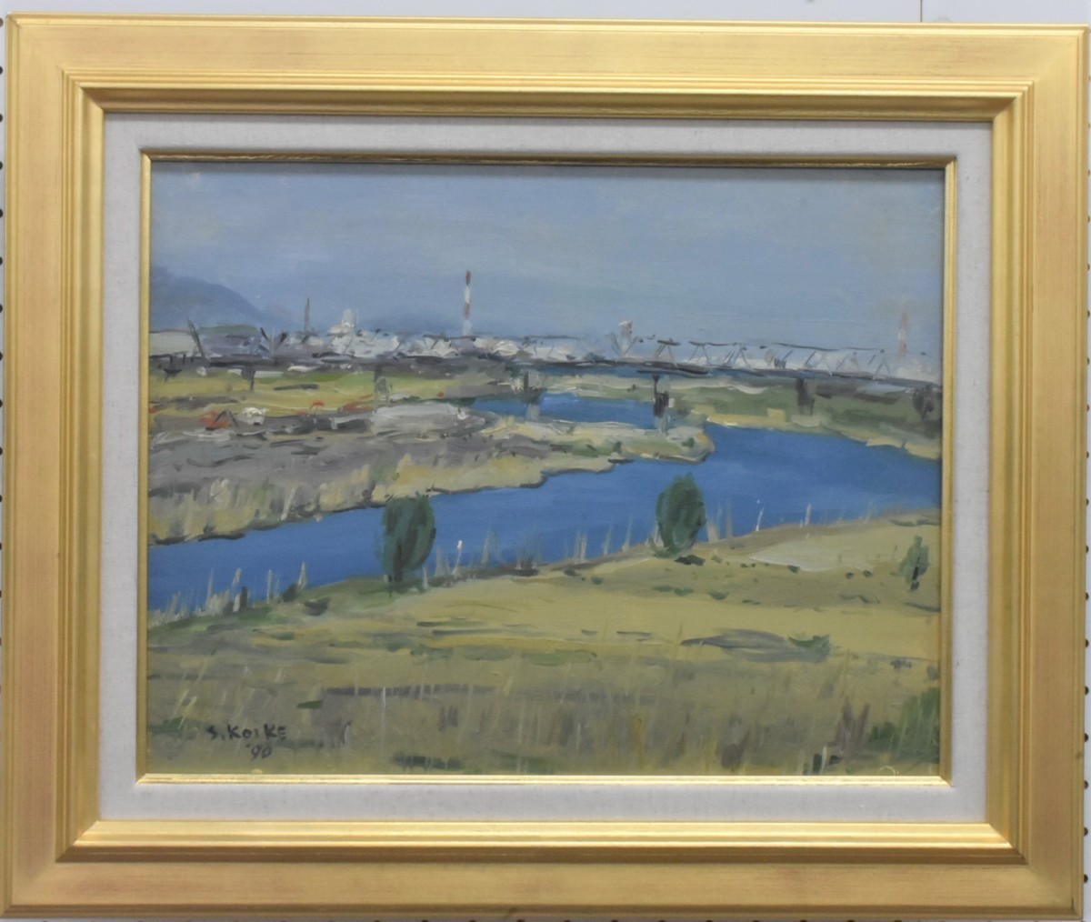  digging recommended work! small . Kiyoshi writing 6F [ the first spring. Sagami river ] oil painting . regular light ..