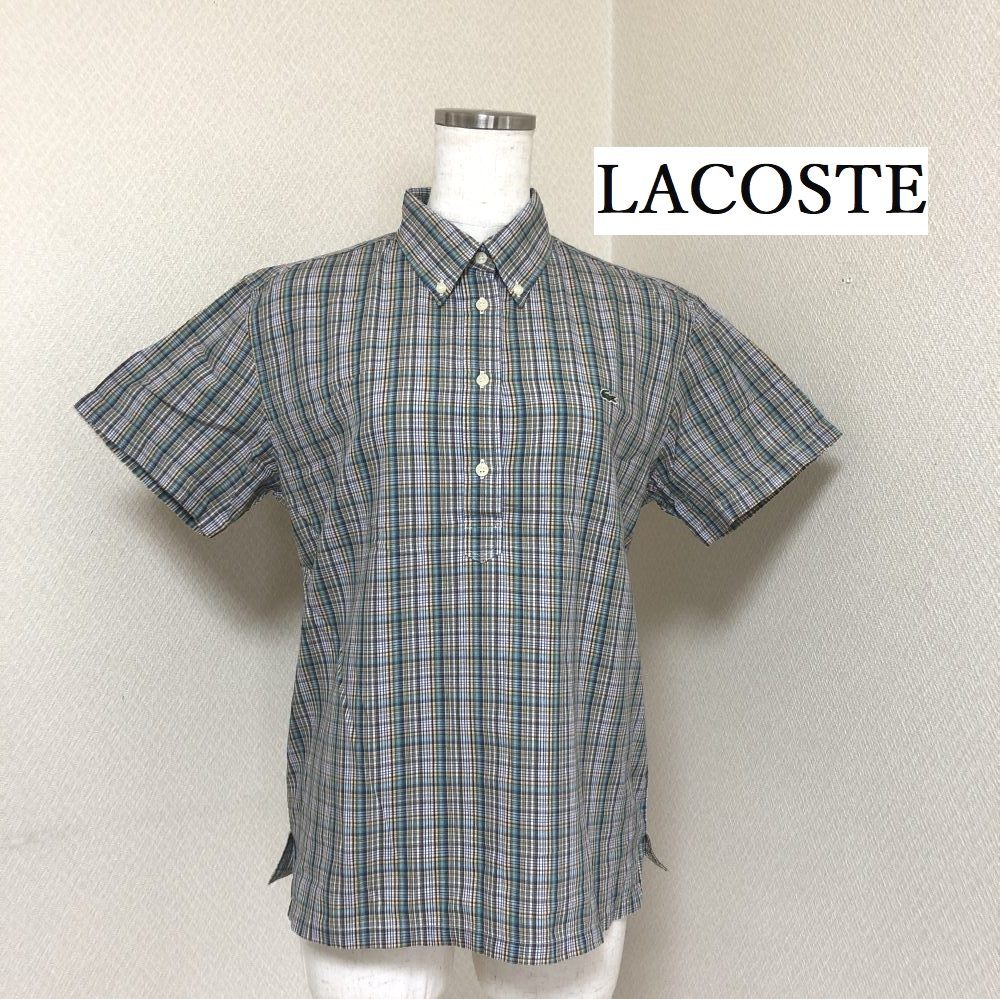 LACOSTE ラコステ レディース シャツ チェック 半袖 ボタンダウン 40号 L 大きいサイズ_画像1