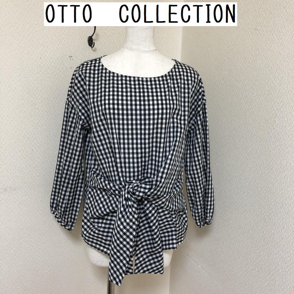 OTTO COLLECTION フロントリボン ギンガムチェック プルオーバーシャツ M 長袖 ブラウス オフィスカジュアル_画像1