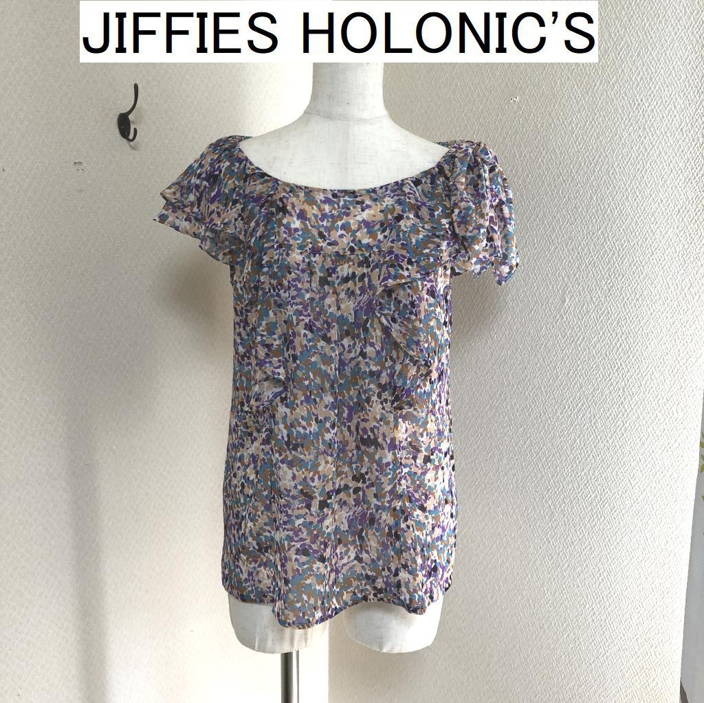 JIFFIES HOLONIC'S ペイント柄 シフォン ブラウス 半袖　40代 50代_画像1