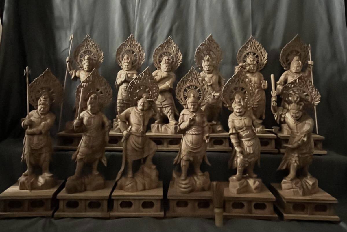 大型高 井波彫刻 仏教工芸品 楠材製 極上彫 木彫仏像 十二神将一式
