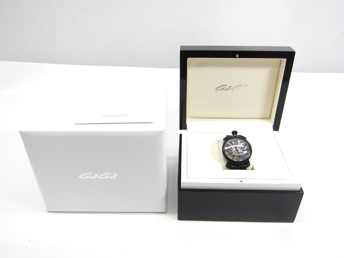 GaGa MILANO ガガミラノ 5312.01 マヌアーレ 48ｍｍ スケルトン PVD 手巻き機械式 腕時計 ∠UP3743