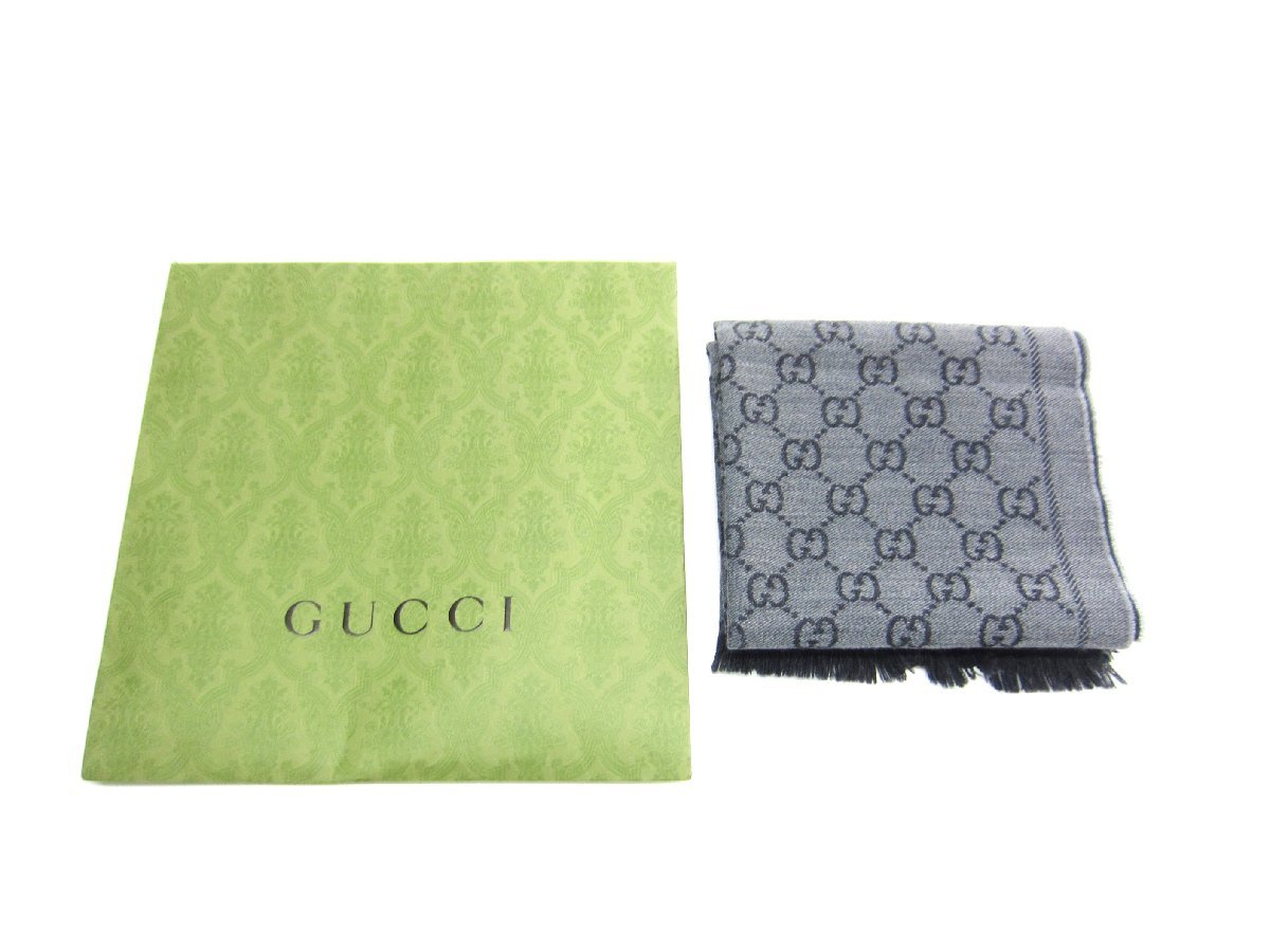 春先取りの GUCCI マフラー ∠UP3715 グレー WOOL GRAY DARK 133483