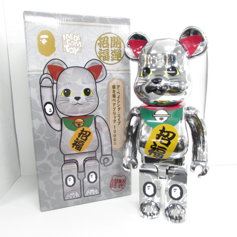 未使用 BE@RBRICK ベアブリック APE エイプ 招き猫 銀 MANEKINEKO 1000% ▼AC24203