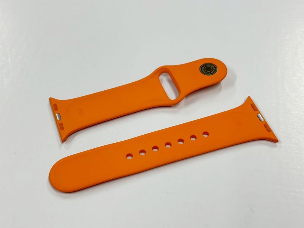 ☆即決 美品 Apple Watch HERMES オレンジ スポーツバンド 41mm 40mm 38mm エルメス 純正 アップルウォッチ ラバーバンド S/M 912