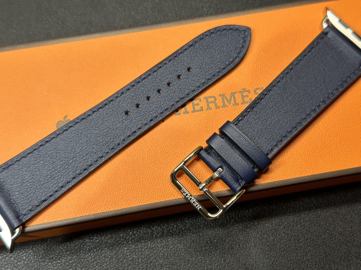 ☆即決 未使用 Apple Watch Hermes 45mm 44mm 42mm ネイビー シンプルトゥール アップルウォッチ エルメス  レザーバンド 純正 正規品 985