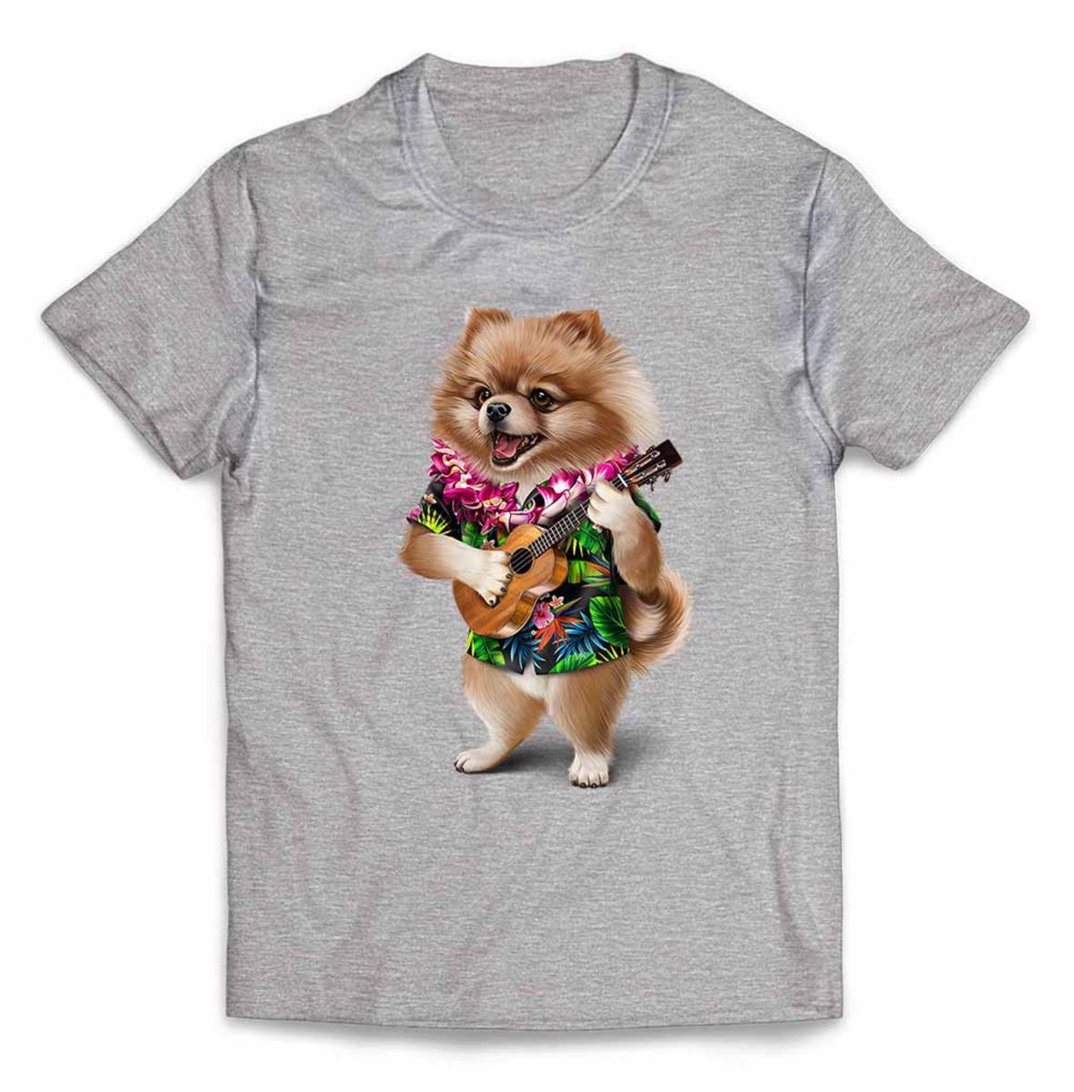 ポメラニアン いぬ 犬 ハワイ アロハシャツ ウクレレギター 半袖 Tシャツ 半袖Tシャツ