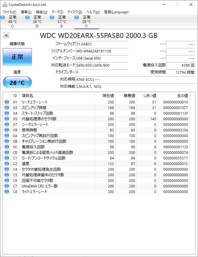 VAIOから取り外し品　Western Digital　WD20EARX　SATA 64MB Cashe 3.5inch_画像3