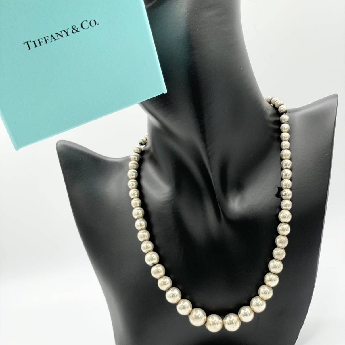 美品 Tiffany ティファニー ハードウェア グラジュエイテッド ボール ネックレス チャーム 925 シルバー チェーン スターリングシルバー