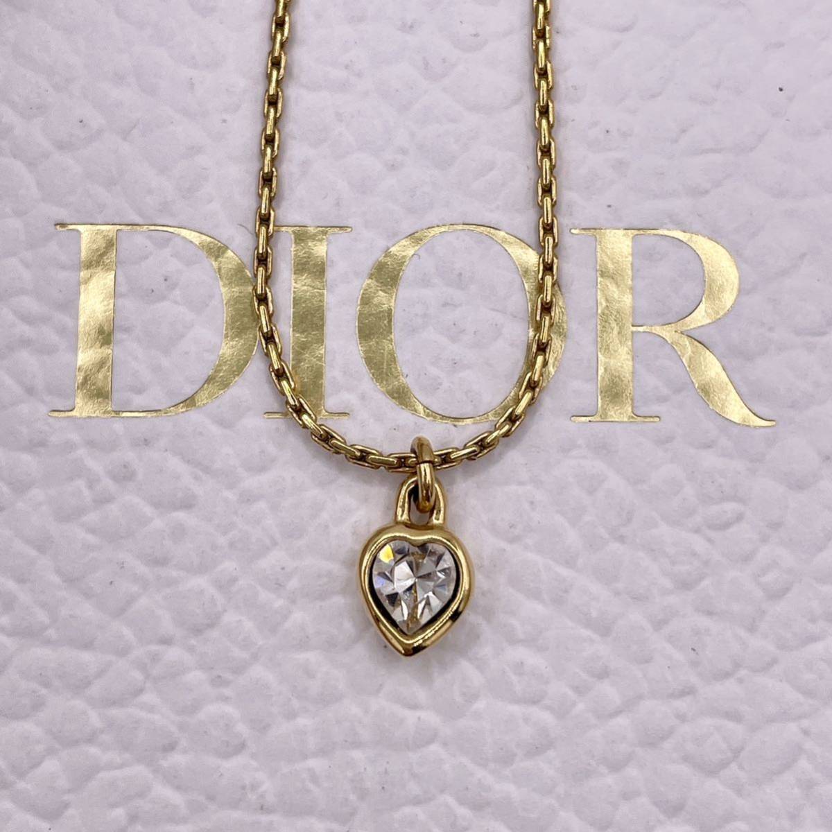 美品 Christian Dior クリスチャンディオール CD ネックレス アクセサリー ゴールド金具 雫 ドロップ ストーン