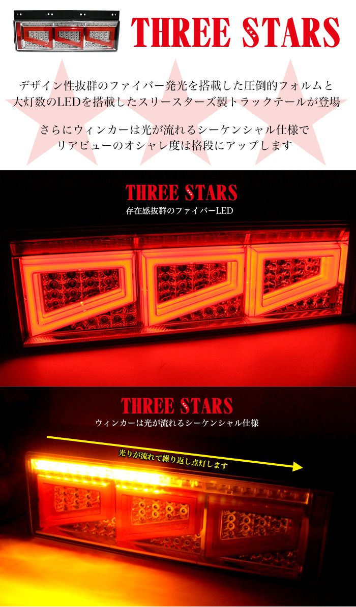 【レッド×メッキ】 Eマーク エアループ プロフィア 日野 3連 テール シーケンシャル LED FJ5005-red_画像2