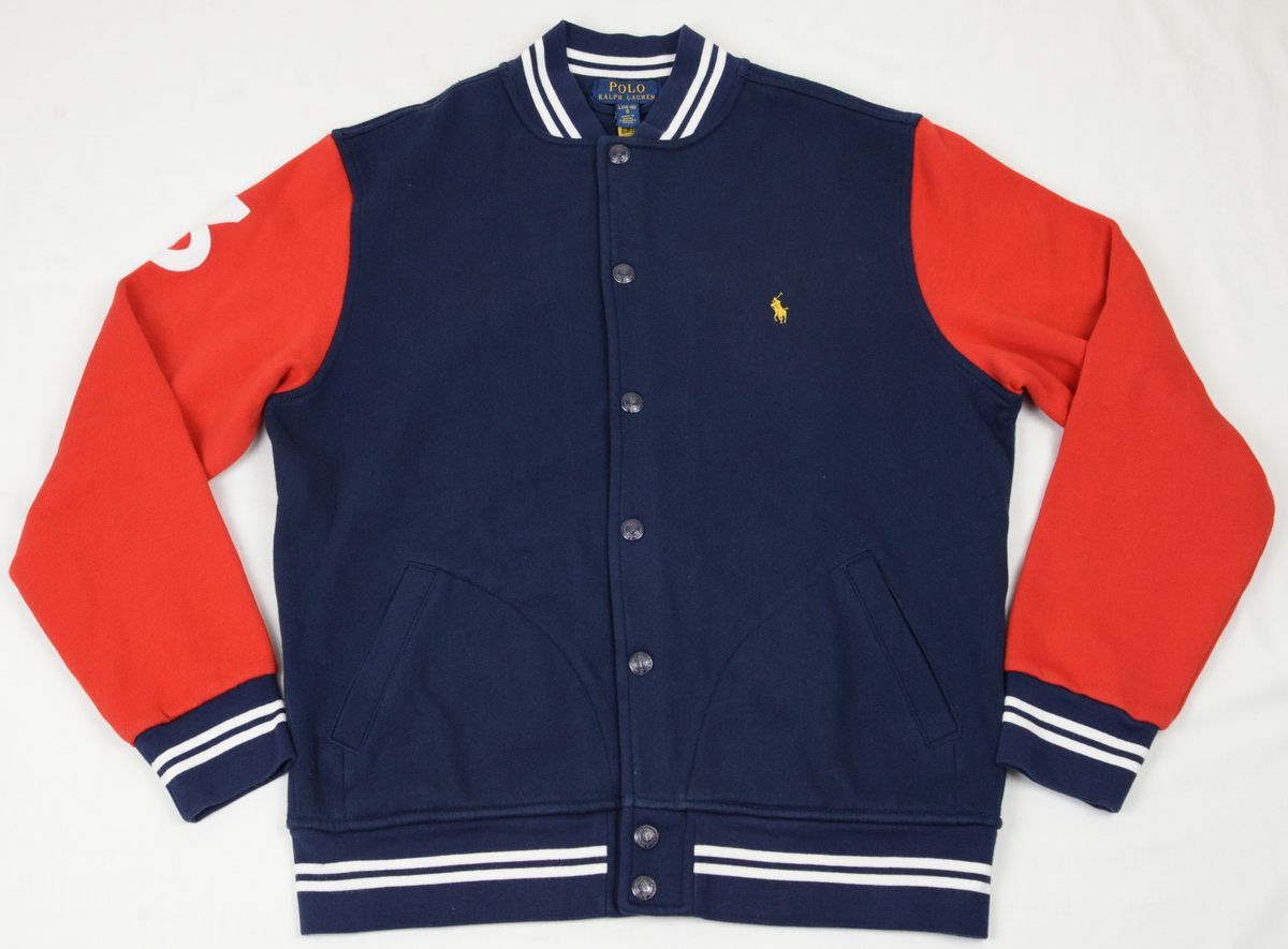 ●定価30800円POLO RALPH LAURNラルフローレンスタジアムジャンバー((CHILD-US-L（14～16才・160ｃｍ),ネイビー&レッド)新品