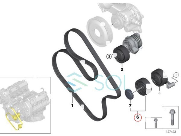 BMW E60 E61 E63 E64 E65 E66 E53 X5 ベルトプーリー 540i 545i 550i 645Ci 650i 735i 740i 745i 750i 760i Li 4.4i 4.8is 11287549557_画像4