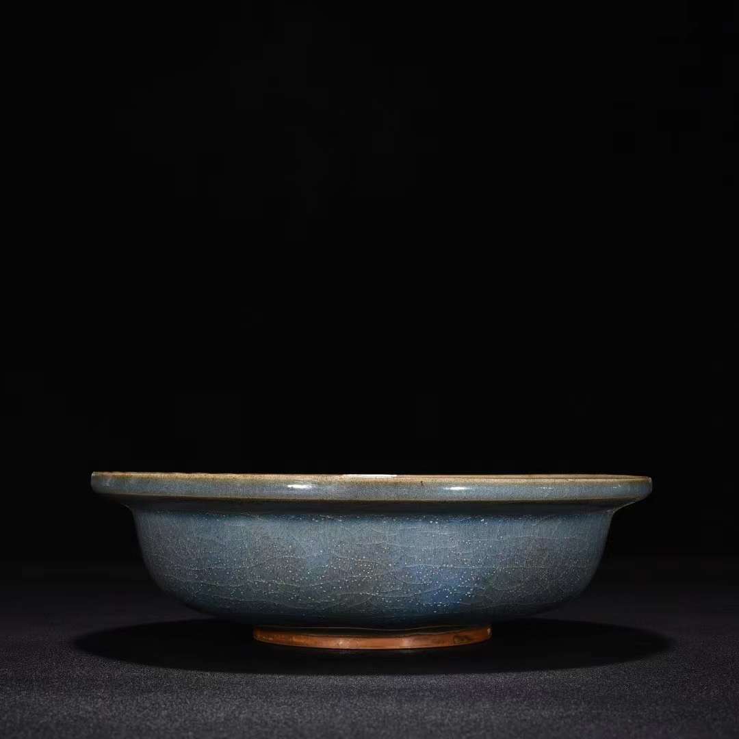 元時代 鈞窯 曜変 紫紅釉 折沿鉢 唐物 中国美術 工芸品 高さ5.8cm 直径20.5cm 【HB687】_画像7