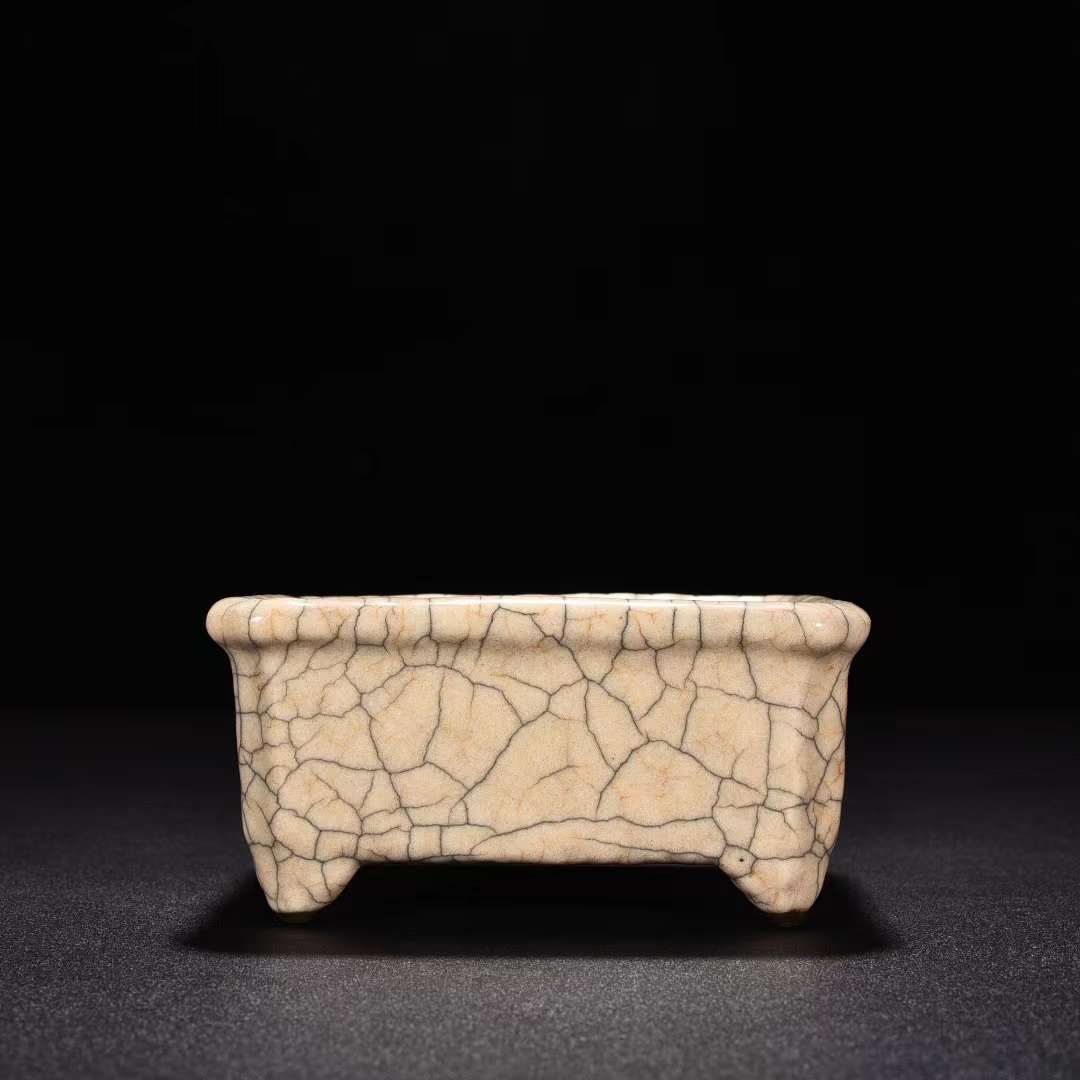【全品送料無料】 宋時代 直径 高さ5.5cm 工芸品 中国美術 唐物 方洗 米黄釉 哥窯 宋