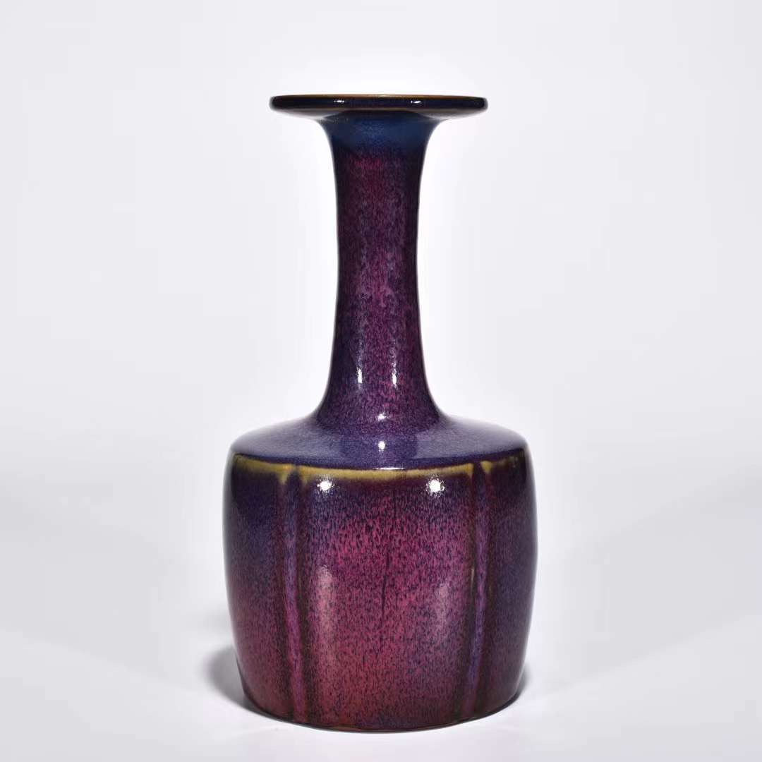 宋時代 鈞窯 紫紅釉 盤口紙槌瓶（元豊款）唐物 中国美術 工芸品 高さ26.5cm 直径14cm【HB760】