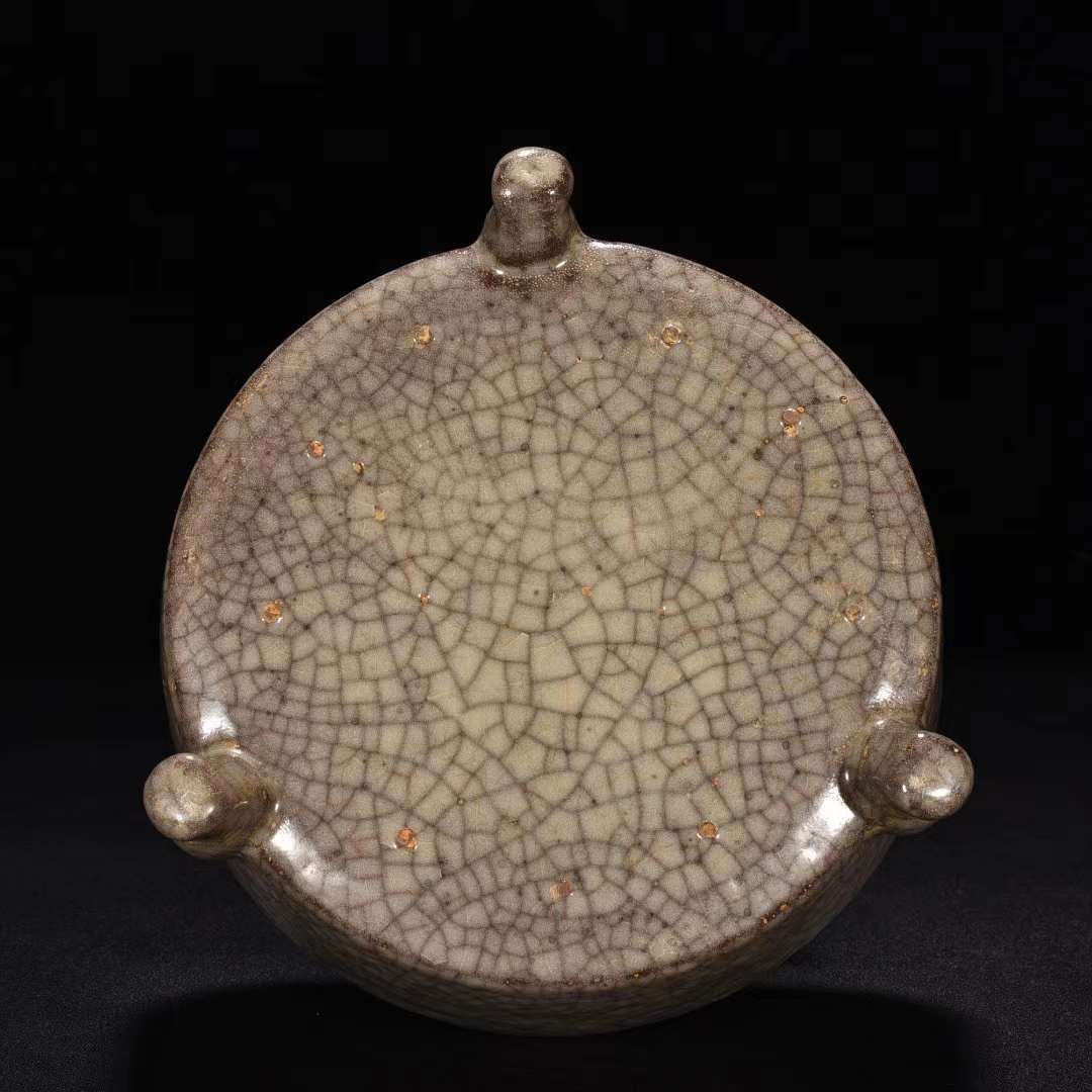 宋時代 哥窯 米黄釉 三足洗 唐物 中国美術 工芸品 高さ9.5cm 直径17cm【HB789】_画像7