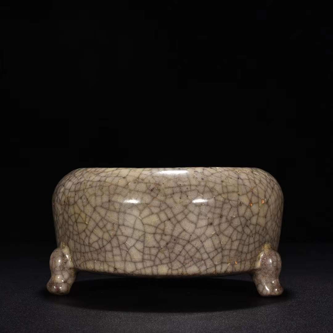 宋時代 哥窯 米黄釉 三足洗 唐物 中国美術 工芸品 高さ9.5cm 直径17cm【HB789】_画像4