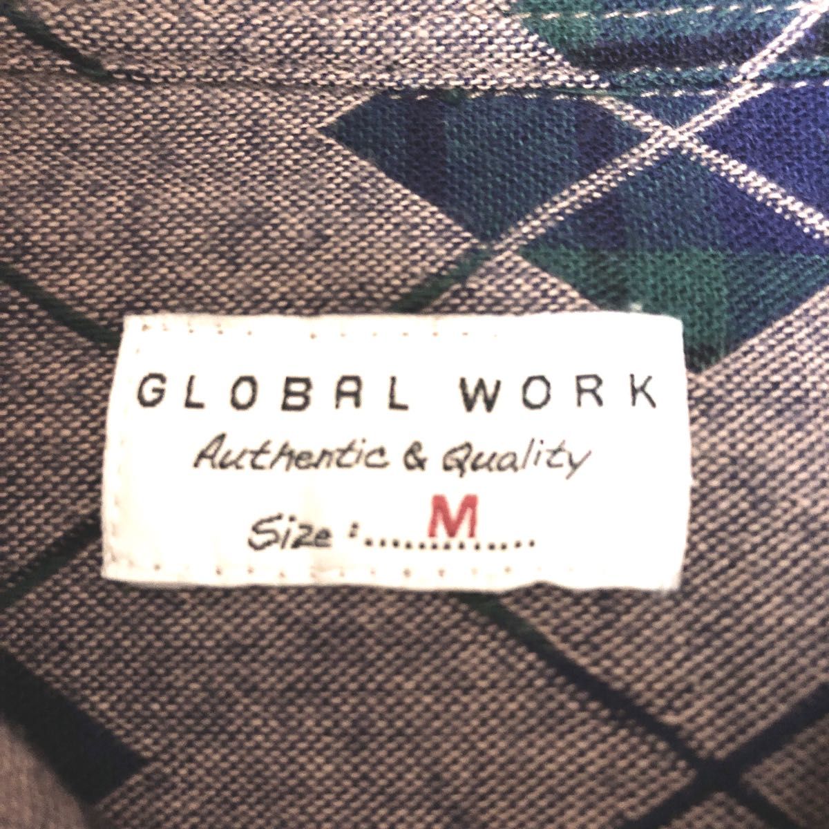 最終価格　メンズ　GLOBALWORK  グローバルワーク　アーガイル　コットンシャツ　グリーン系　M
