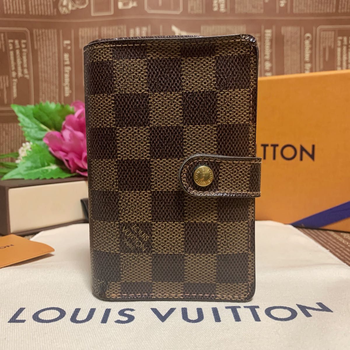 ★美品★LOUIS VUITTON ルイヴィトン　ポルトフォイユ・ヴィエノワ　ダミエ　エベヌ　がま口財布