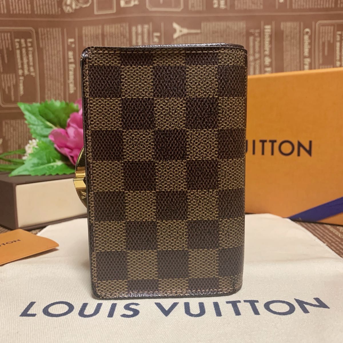 ★美品★LOUIS VUITTON ルイヴィトン　ポルトフォイユ・ヴィエノワ　ダミエ　エベヌ　がま口財布