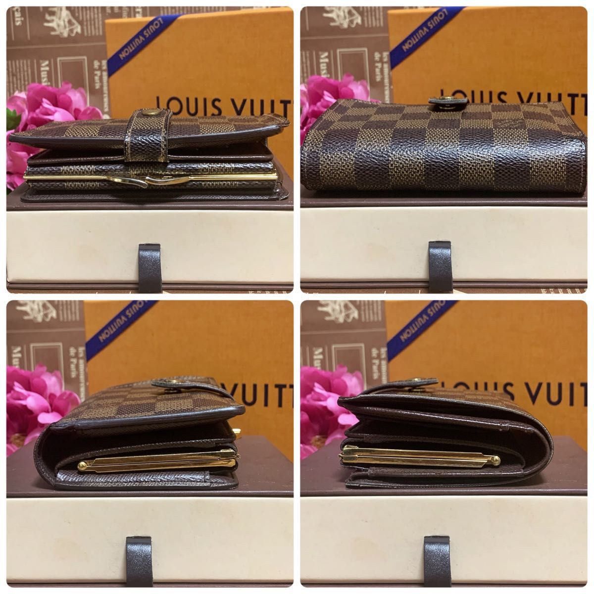 ★美品★LOUIS VUITTON ルイヴィトン　ポルトフォイユ・ヴィエノワ　ダミエ　エベヌ　がま口財布